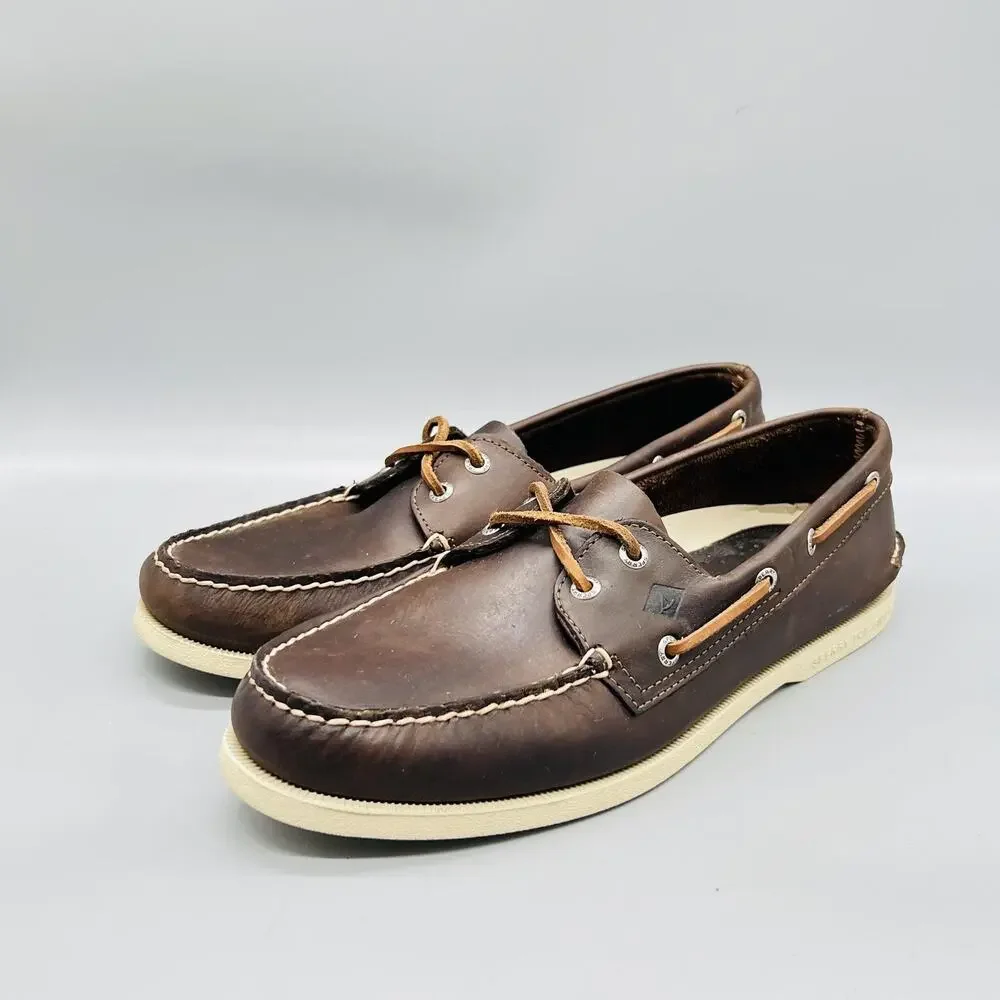 Sperry Shoes Mens 10 Brown Leather Top Sider Boat Deck Moc Toe Casual Comfort